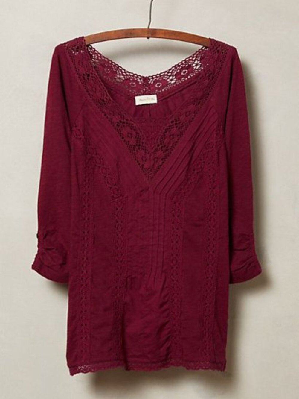 Anthropologie Lace Medley Top Burgundy Wine Knit